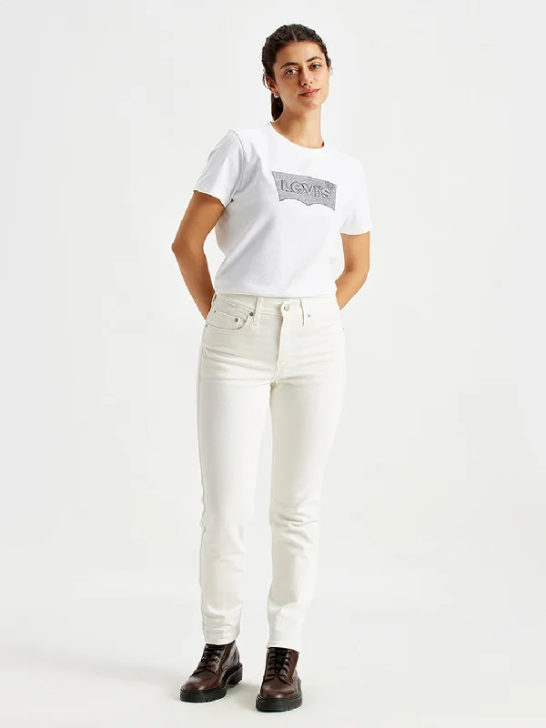 Button - fly women jeans with a traditional touchWomen's High Rise 724 Slim Straight Fit White Jeans