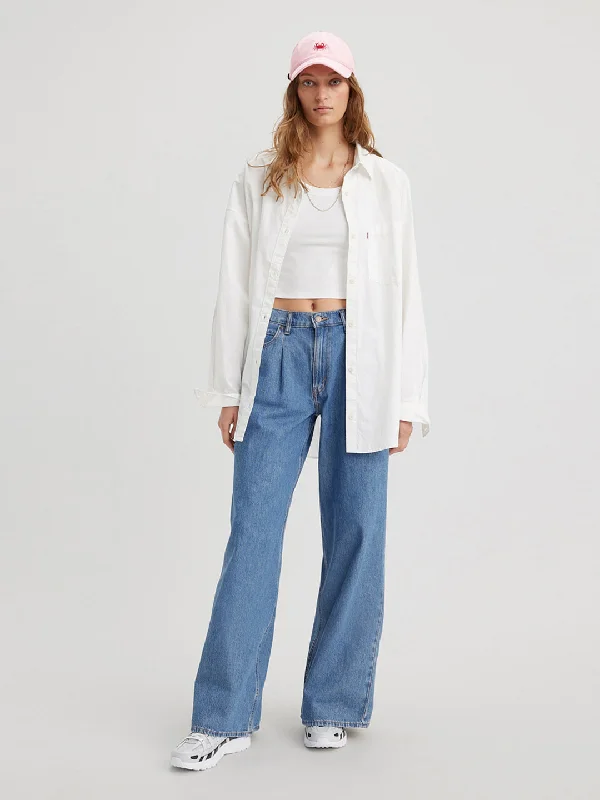 Straight - leg women jeans with a classic and timeless appealWomen's High Rise Baggy Wide Leg Blue Jeans