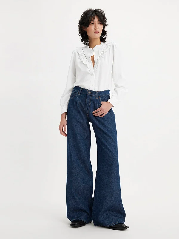 Jeggings women jeans combining the comfort of leggings and style of jeansWomen's High Rise Baggy Wide Leg Navy Jeans