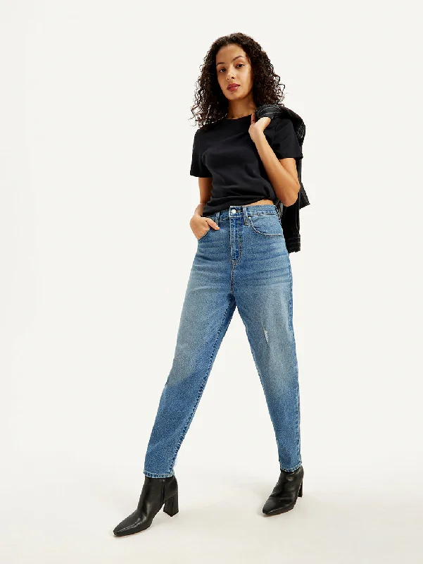 Distressed women jeans for a trendy and edgy lookWomen's High Rise Loose Taper Fit Blue Jeans