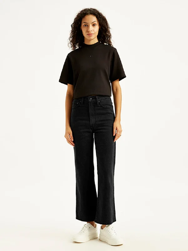 Mom jeans for a nostalgic and casual lookWomen's High Rise Ribcage Crop Bootcut Black Jeans