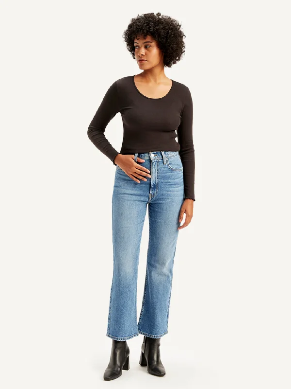 Mom jeans for a nostalgic and casual lookWomen's High Rise Ribcage Crop Bootcut Blue Jeans