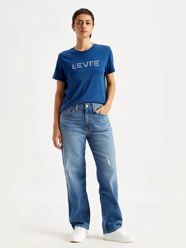 High - rise flare women jeans for a 70s - inspired lookWomen's Mid Rise 94 Baggy Wide Leg Blue Jeans