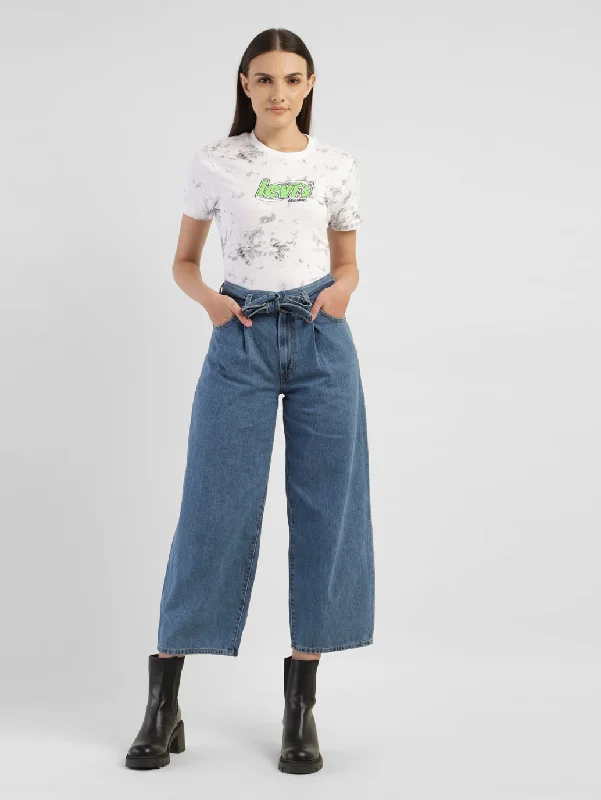 Light - wash women jeans for a fresh and summery appearanceWomen's Mid Rise Belted Baggy Loose Straight Fit Jeans