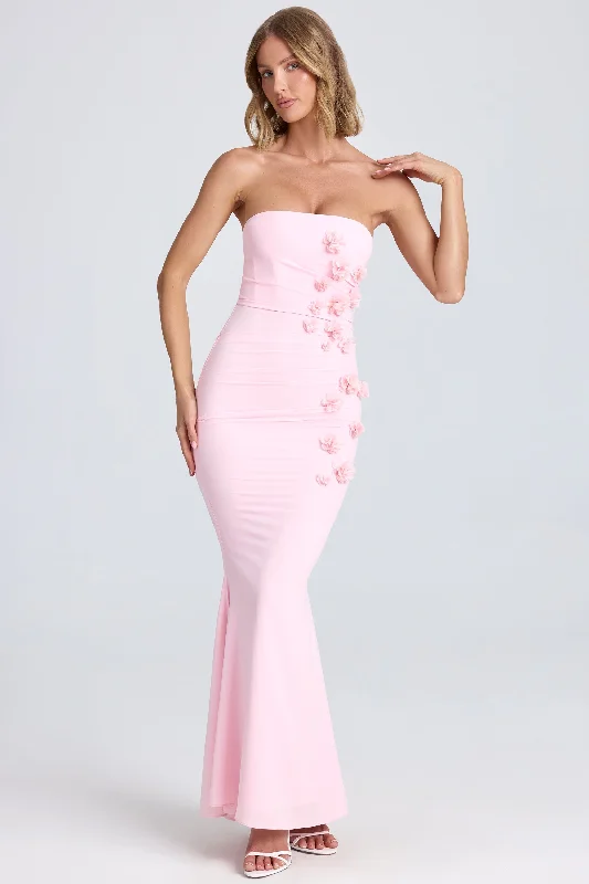 Lace - Embellished Women Dress for an Elegant and Sophisticated AppearanceDraped Floral-Appliqué Maxi Dress in Blush