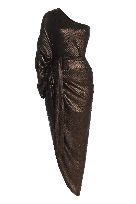 Little Black Women Dress with Sequins for a Glamorous Night OutBronze Amina Metallic Maxi Dress