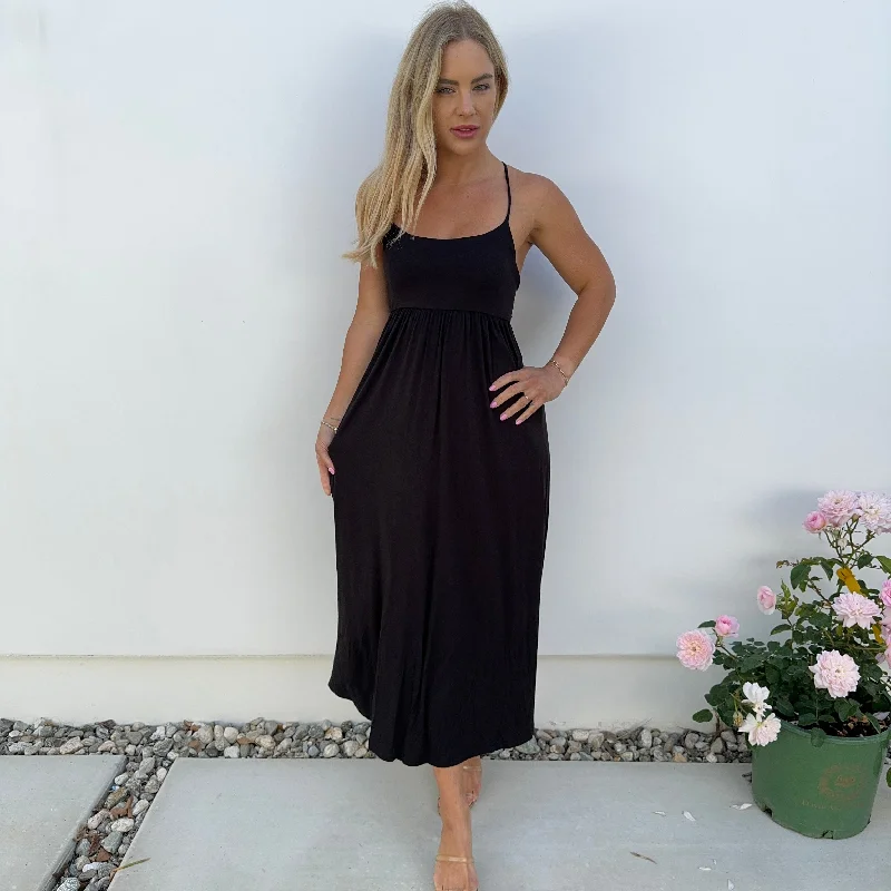 Wrap - Style Women Dress with Adjustable Fit for All Body TypesCherished Comfort Jersey Ankle Maxi Dress in Black