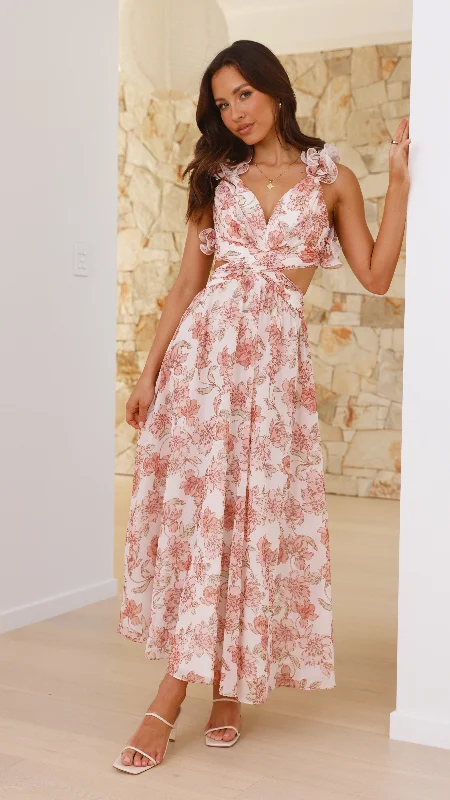 Maxi Women Dress with Floral Print for a Bohemian VibeGalilhai Maxi Dress - Peach Floral