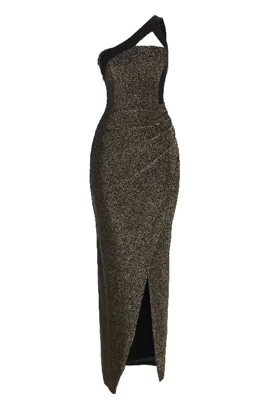 Little Black Women Dress with Sequins for a Glamorous Night OutGold Johan One Shoulder Maxi Dress