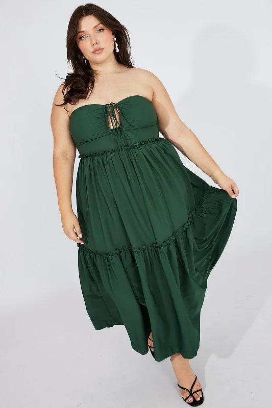 Ruffled Women Dress with Multiple Layers for a Playful and Girly StyleGreen U Front Maxi Halter Dress