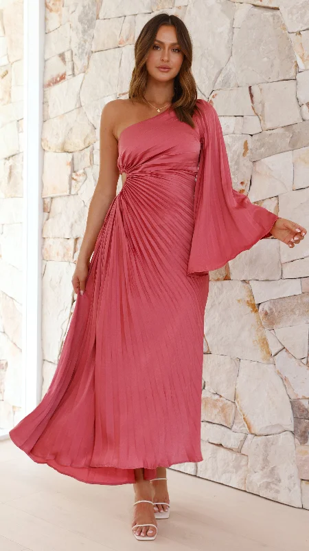 Empire Waist Women Dress to Accentuate the Bust and Conceal the WaistGwen One Shoulder Maxi Dress - Pink