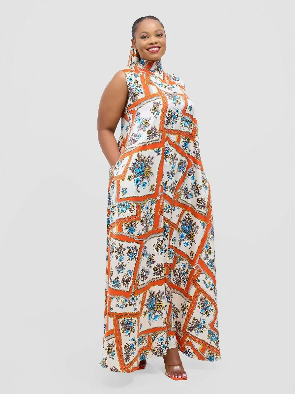 Maxi Women Dress with Floral Print for a Bohemian VibeMontanna Dress - Orange / Cream