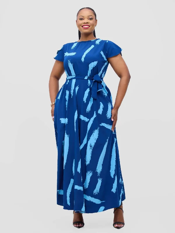 Wrap - Style Women Dress with Adjustable Fit for All Body TypesEdna Maxi Dress - Blue Print