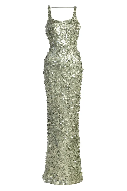 Halter Neck Women Dress to Show Off the Shoulders and NecklineSage Sparkling Moments Sequin Maxi Dress