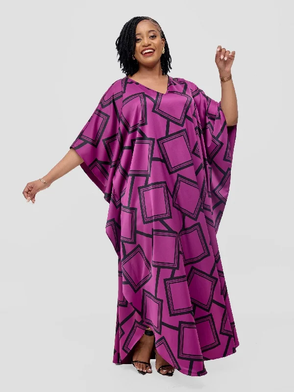 Mermaid - Style Women Dress with a Fitted Silhouette for Special OccasionsVivo Amai Maxi Kaftan Dress - Purple / Black Biya Print