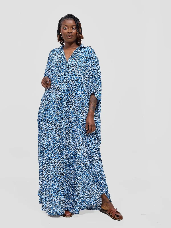 Shift Women Dress with a Simple and Classic Design for Everyday WearVivo Muna Oversized Maxi Shirt - Blue / White Berek Print