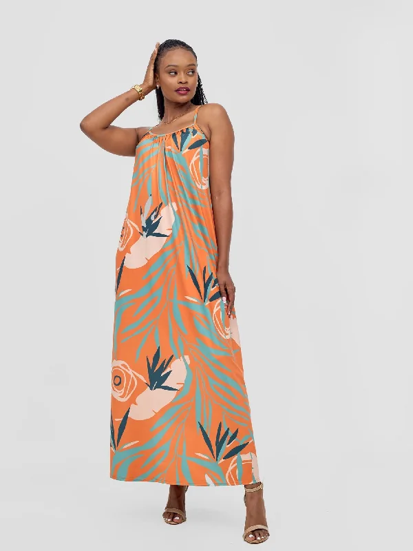 Ruffled Women Dress with Multiple Layers for a Playful and Girly StyleVivo Sarabi Strappy Low Back Maxi Dress - Orange / Teal Deza Print