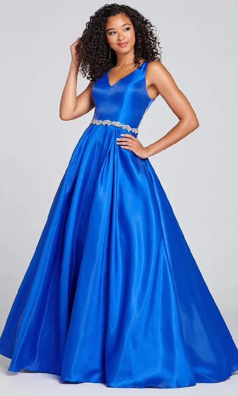 Backless Women Dress for a Sexy and Alluring Look at Evening EventsColette for Mon Cheri - CL12131 Sleek Bejeweled Waist Modest Prom A-Line Gown