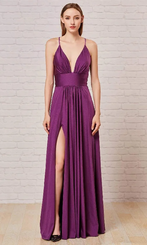 Sheath Women Dress with a Tailored Fit for a Professional LookJ'Adore Dresses - J18042 Plunging V-Neck Empire High Slit Gown