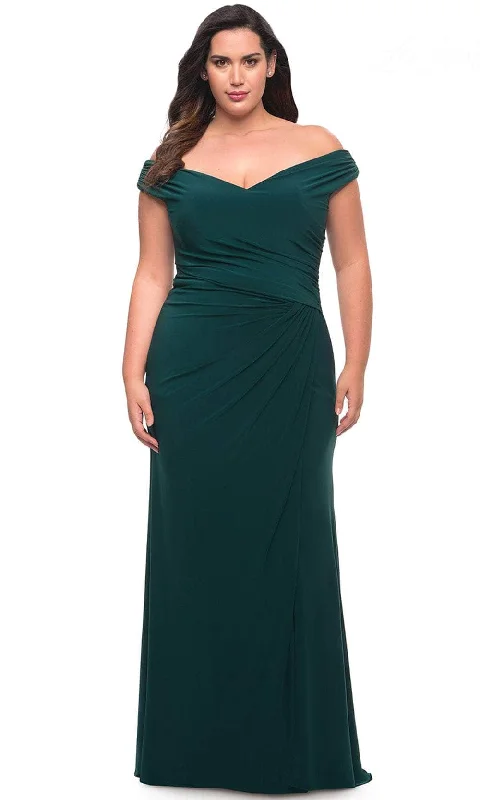 Sheath Women Dress with a Tailored Fit for a Professional LookLa Femme 29663SC - Off Shoulder V-Neck Prom Dress