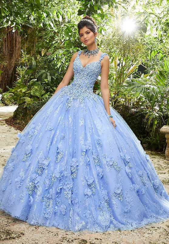 Sleeveless Women Dress in Bright Colors for Summer PartiesVizcaya by Mori Lee - 89250 Floral Applique V-neck Tulle Ballgown