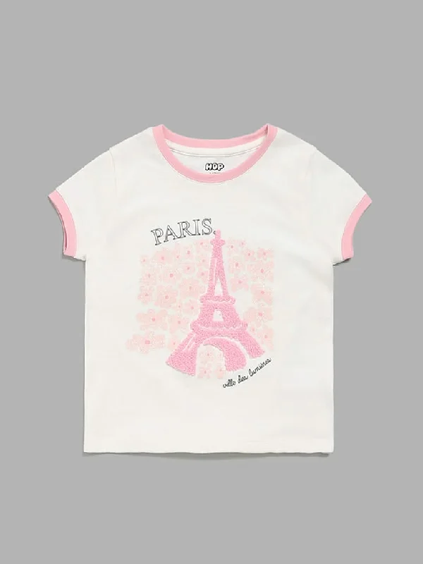 HOP Kids Off-White Embellished T-Shirt