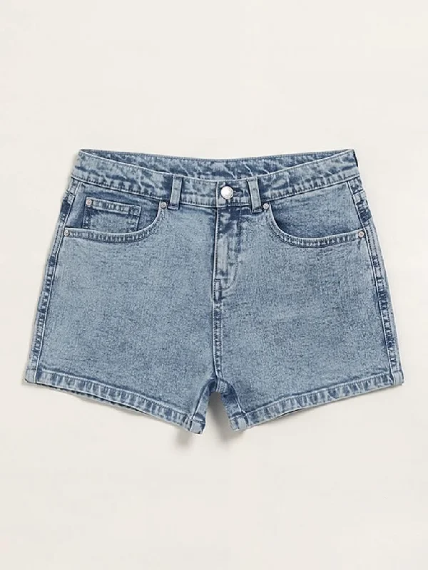 Y&F Kids Light Blue Mid-Rise Denim Shorts