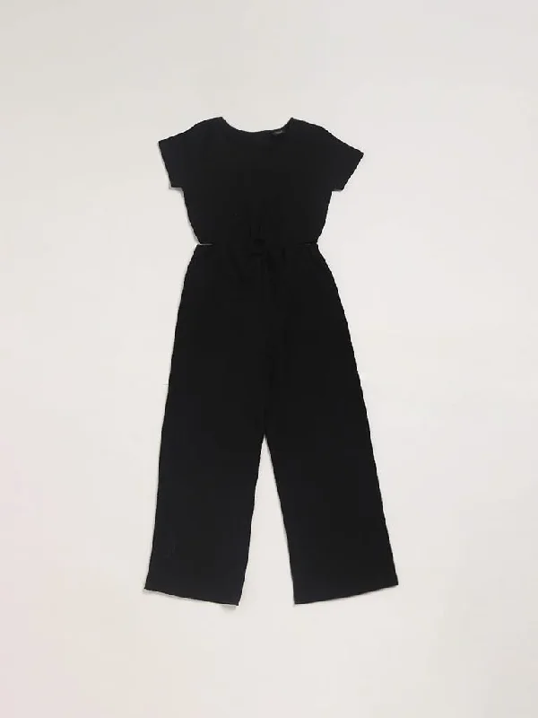 Y&F Kids Solid Black Jumpsuit