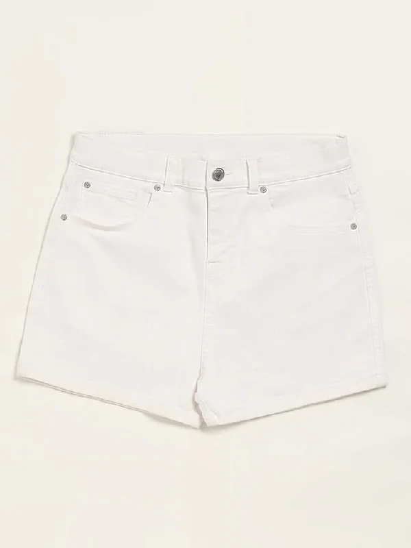 Y&F Kids White Mid-Rise Denim Shorts