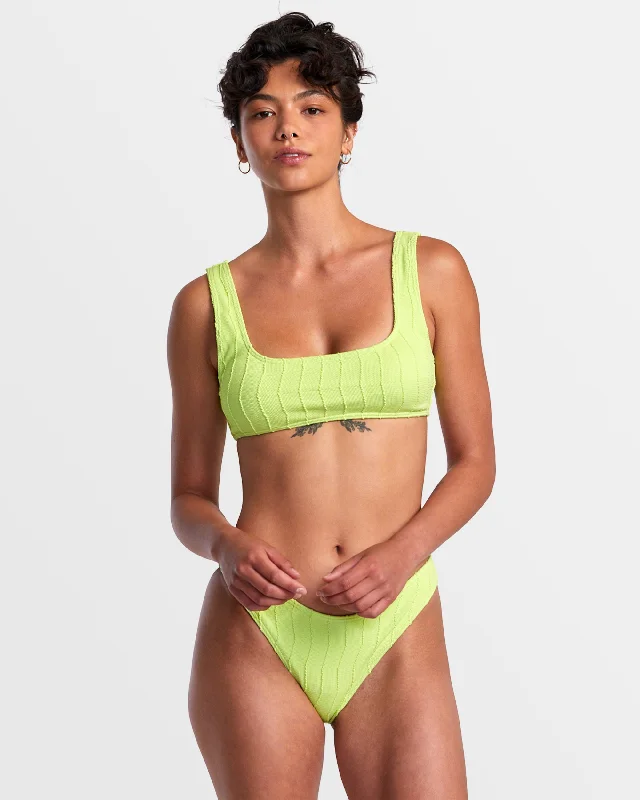 Sustainable bikini made from recycled materials for eco - conscious beachgoersChevy Grooves Laceback Bralette Bikini Top - Neon Green