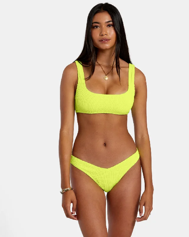 Neon - colored bikini to stand out on the beachGrooves Texture Bralette Bikini Top - Neon Yellow