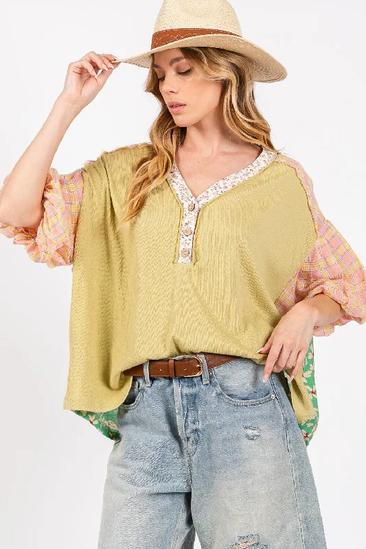 SAGE + FIG Color Block Bubble Sleeve Top