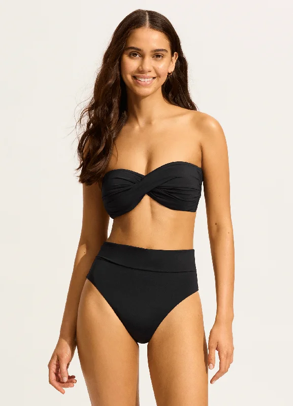 Tie - side bikini bottoms for an adjustable and stylish fitSeafolly Collective Roll Top Bikini Bottom - Black