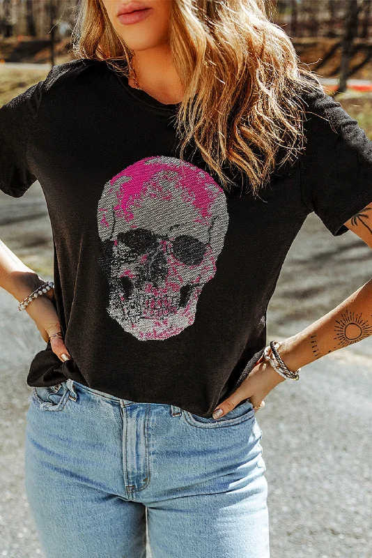 Skull Round Neck Short Sleeve T-Shirt