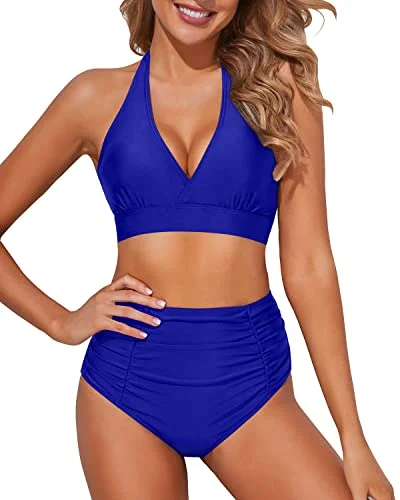 Push - up bikini top to enhance the bust for a confident beach appearanceSexy Two-Piece High Waisted Bikini Set Push Up For Women-Royal Blue