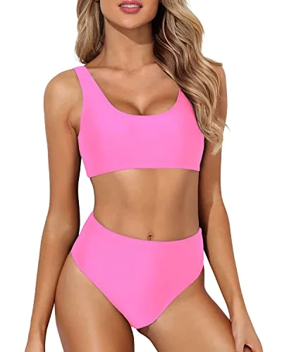 Neon - colored bikini to stand out on the beachCute And Stylish Two Piece High Waisted Bathing Suit Bottoms-Light Pink