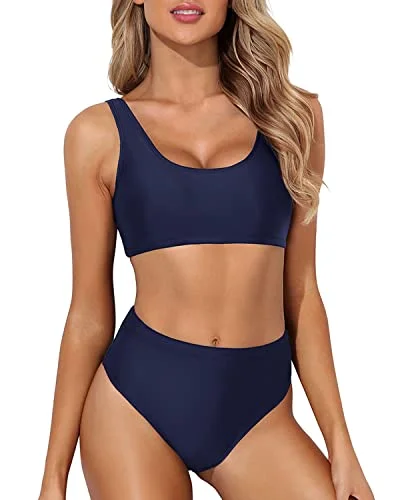 String bikini for a minimalistic and sexy beach styleHigh Waisted Bikini Bottom High Waisted Bathing Suit Bottoms-Navy Blue